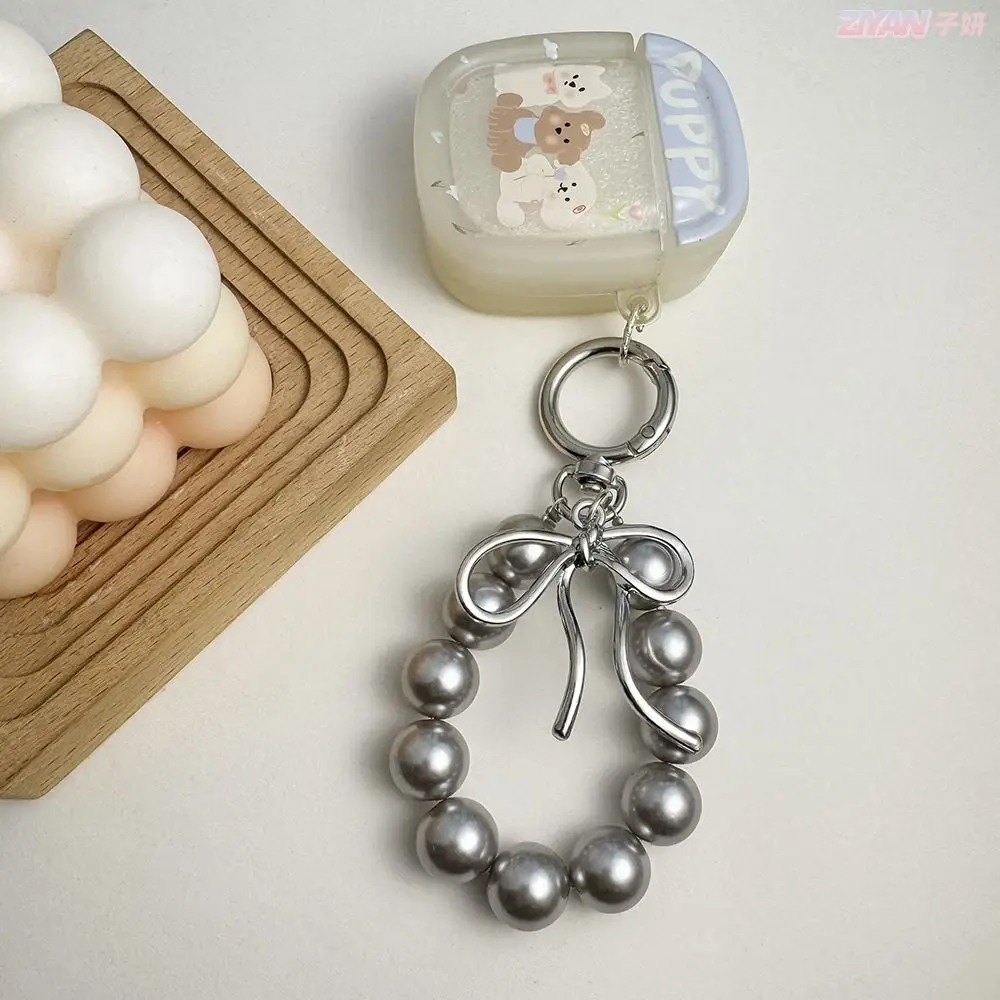 Fashion Beaded Phone Lanyard Chain Pendant Pearl Hoop Bowknot Key Ring Charm Headphone Case Charm