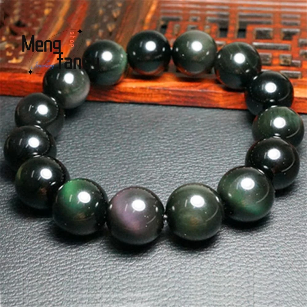 Pulsera de obsidiana de ojo de arcoíris Natural, Simple, elegante, alta calidad, joyería de lujo exquisita, regalos de vacaciones para pareja