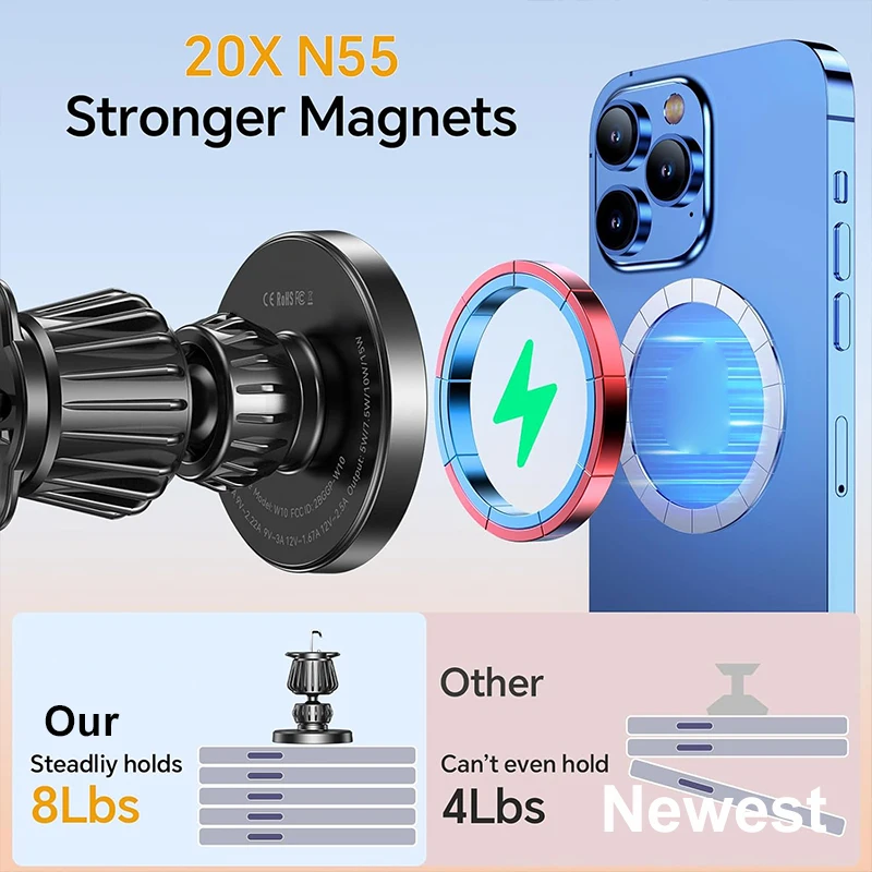 UYUXIO Magnetic Wireless Car Charger Windshield Dash 15W Fast Charging Adapter for iPhone 17 16 15 14 13 Car Mount Phone Holder