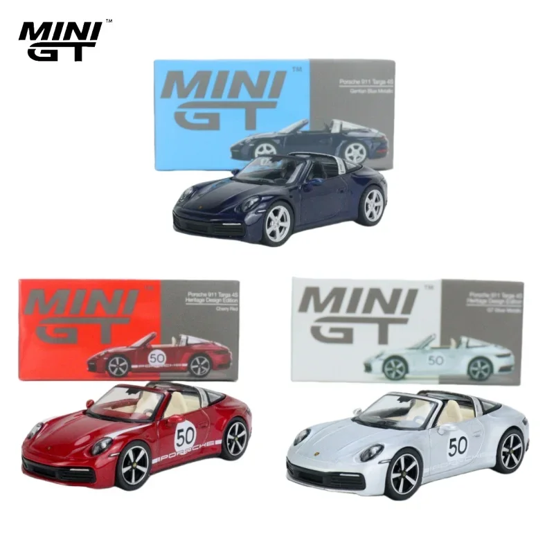 MINI GT 1:64 Porsche 911 Targa 4S Heritage Design Car model 50th anniversary alloy roller miniature model, adult decoration,