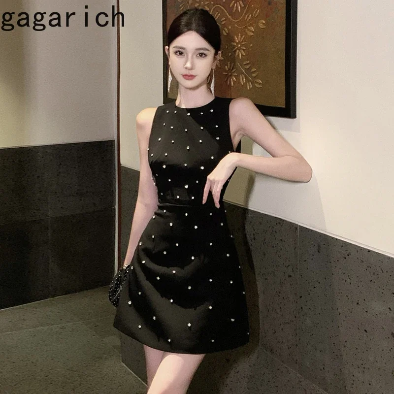 Gagarich Sexy Socialite Heavy Industry Nail Diamond Skirts Summer Women Elegant Hollowed Out Slim Fit Buttocks Wrapped Dresses