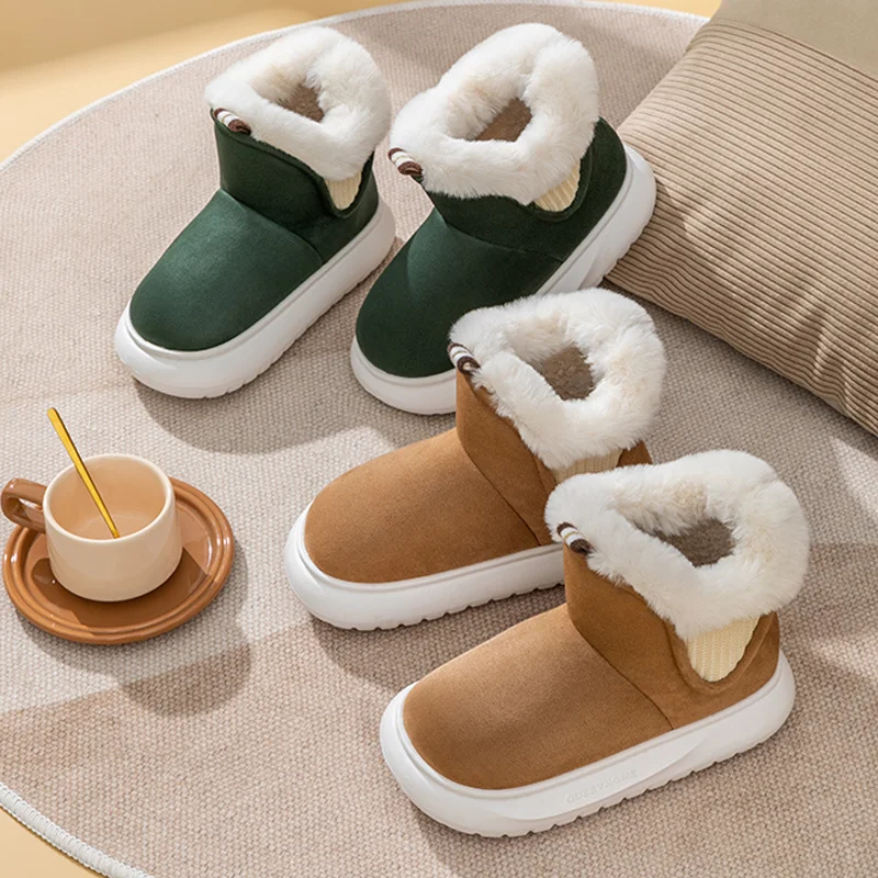 Suede Cotton Boots Shoes Women's 2023 Winter Thick Sole Slippers Man Plush Cotton Slippers Indoor Couple Outdoor Snow Boots