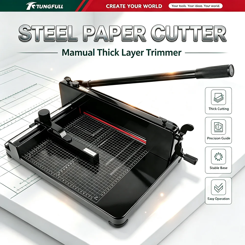 Heavy Duty Manual A4 Paper Cutter Stack Paper Trimmer Desktop Solid Steel Cardstock Cutter for Office School Print Shop Home