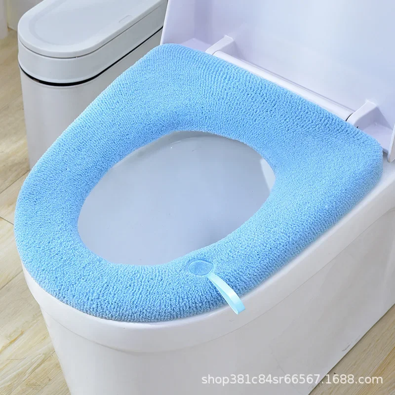 Winter Warm Toilet Seat Cover Closestool Mat Washable O-shape Pad Bathroom Accessories Knitting Pure Color Soft Bidet Cover