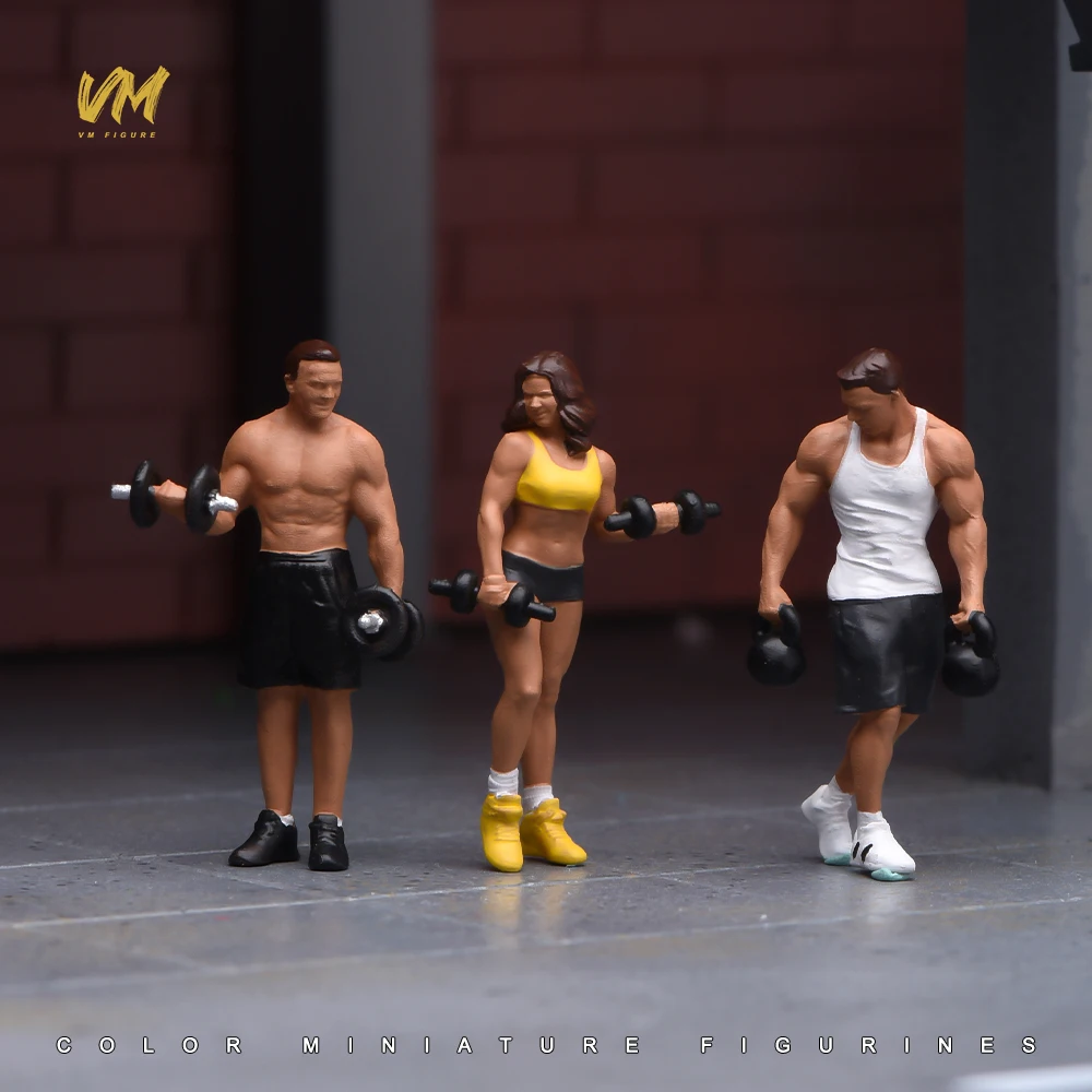 Bemalte Miniatur 1/87 1/64 1/43 1/24 1/18 Fitness-Paar Übungs-Gewicht Kettlebell Jugendliche Weibliche Männliche Figur 3D-Druck Mini-Puppe