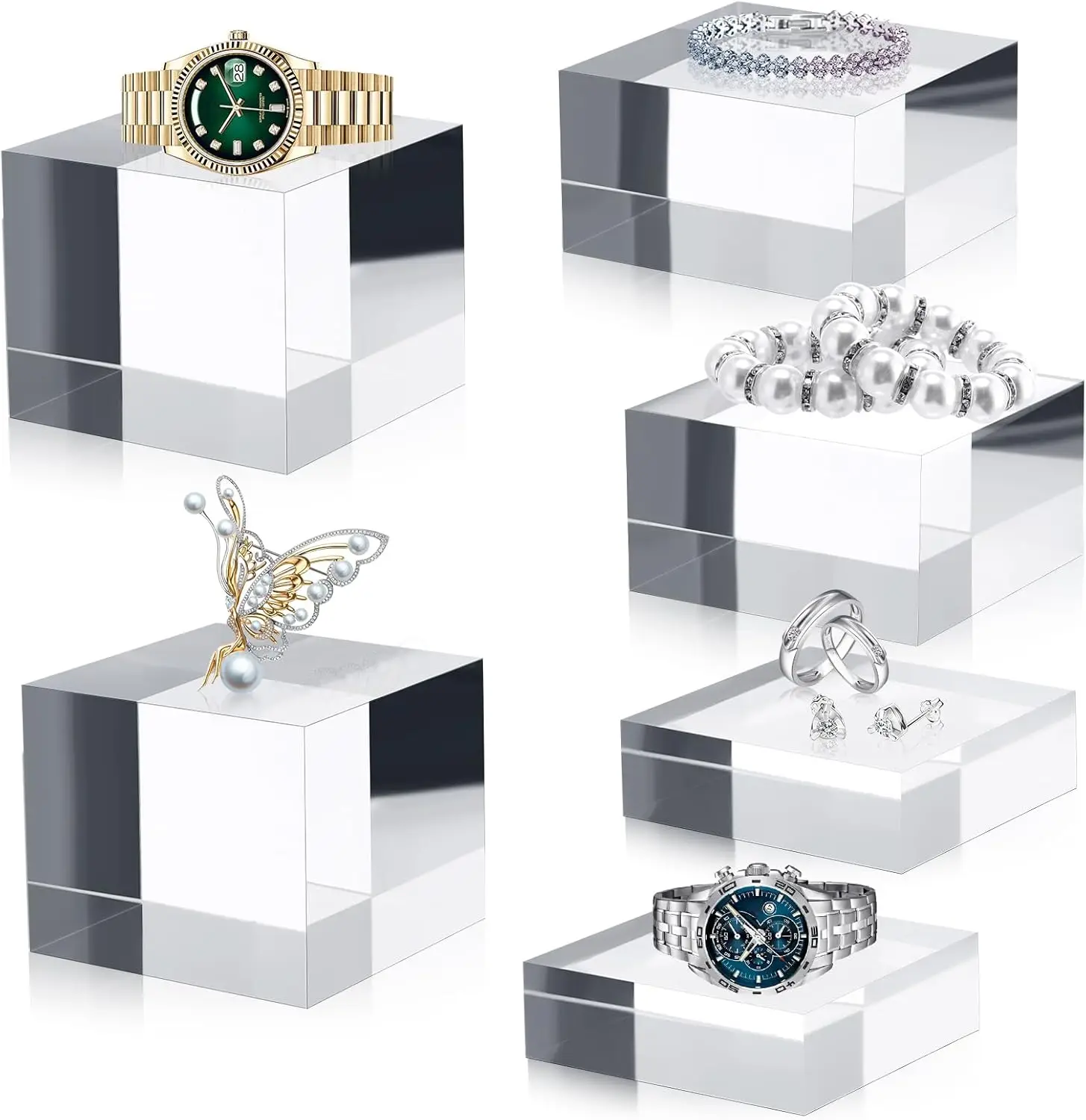 

9 Pcs Acrylic Risers Display Blocks - 3 Sizes Clear Cube Stands for Jewelry, Perfume, Photography, Wedding Decor