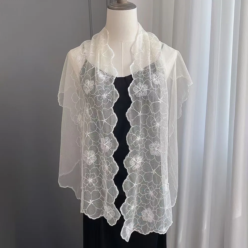 

Модный женский кружевной шарф-палантин с вышивкой цветами, элегантный ретро-шарф для платьев, длинная повседневная вуаль-шаль для женщин