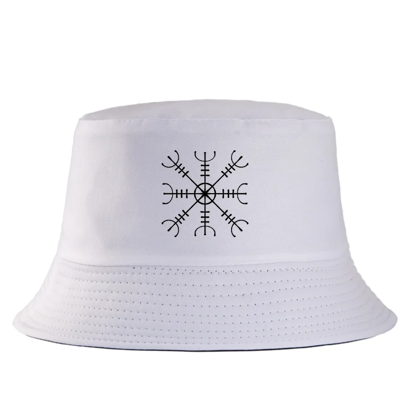 Viking Aegishjalmur Bucket Hat Unisex Summer Sun Cap Nordic Warrior Symbol Fisherman Hat Harajuku Hip Hop Outdoor Travel Hat