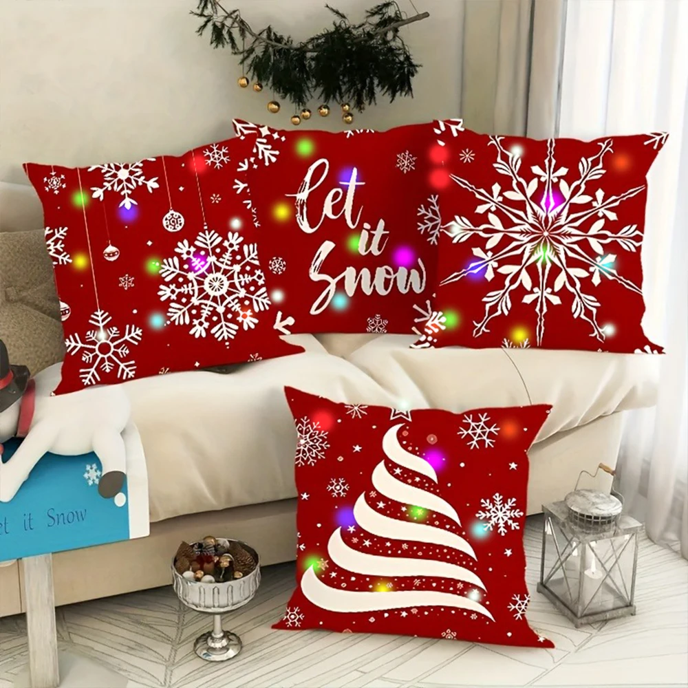 Geometric Snowflake LED Luminous Pillowcase Holiday Party Supplies Super Soft Skin-friendly Pillowcase Christmas Decoration