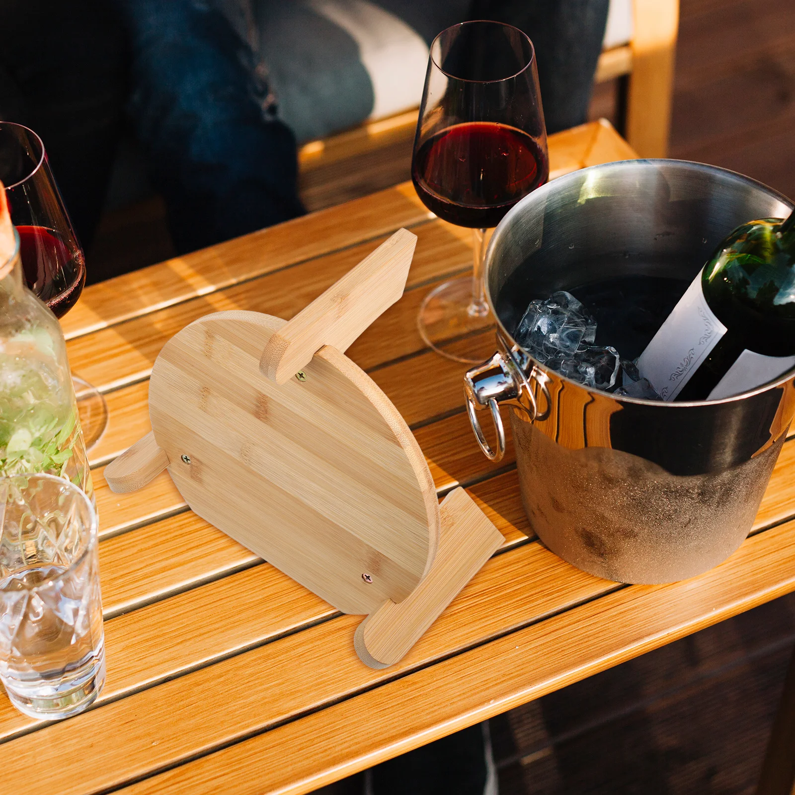 

1pcs Bamboo Beverage Dispenser Stand For Glass Water Dispenser Cold Kettle Holder Non-Slip Base Drink Display Shelf Party