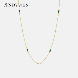 ANDYWEN collana girocollo a catena lunga in zircone verde oro argento 925 minuscoli gioielli da sposa di lusso da donna per collo da festa