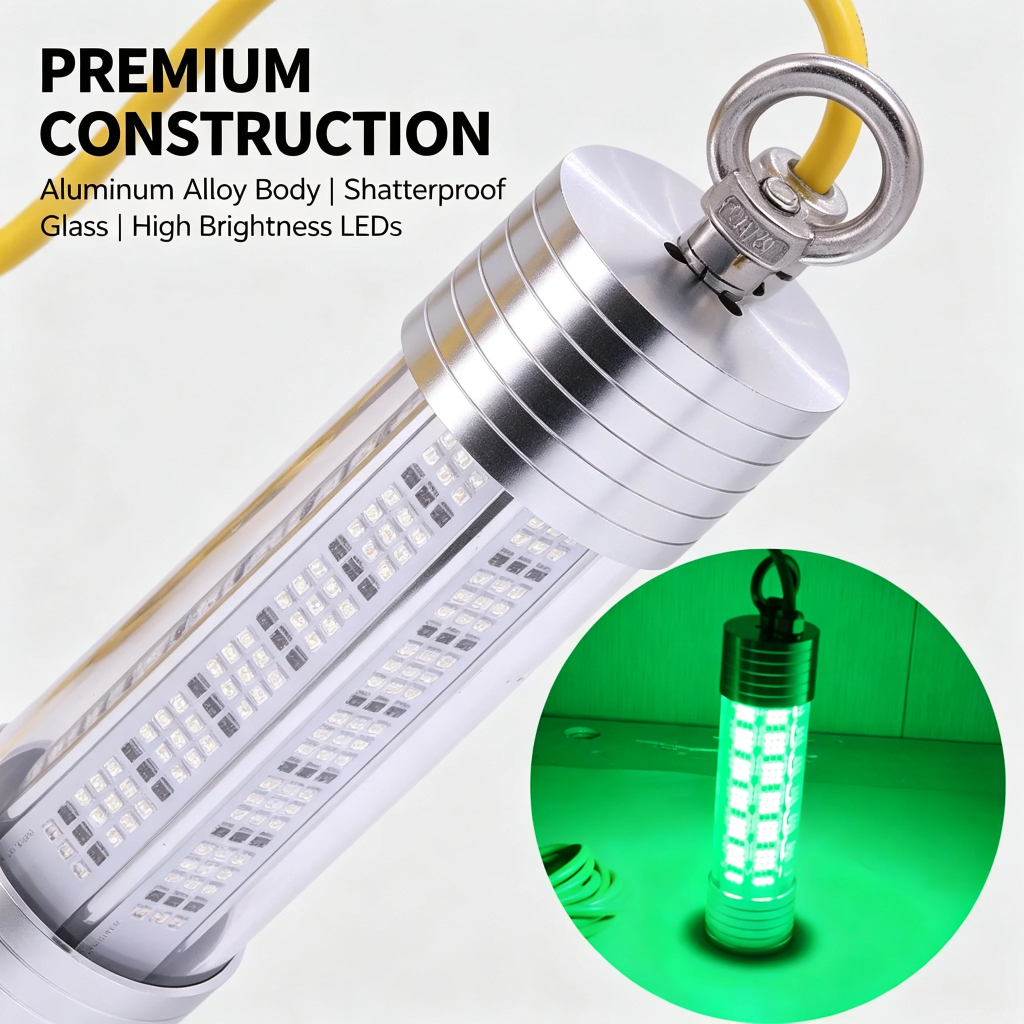 200W Grüne Unterwasser-Angellampe LED Tauchbare Nachtangel-Lampe Fischlocklicht aus Aluminiumlegierung für Salzwasser – Detail 7