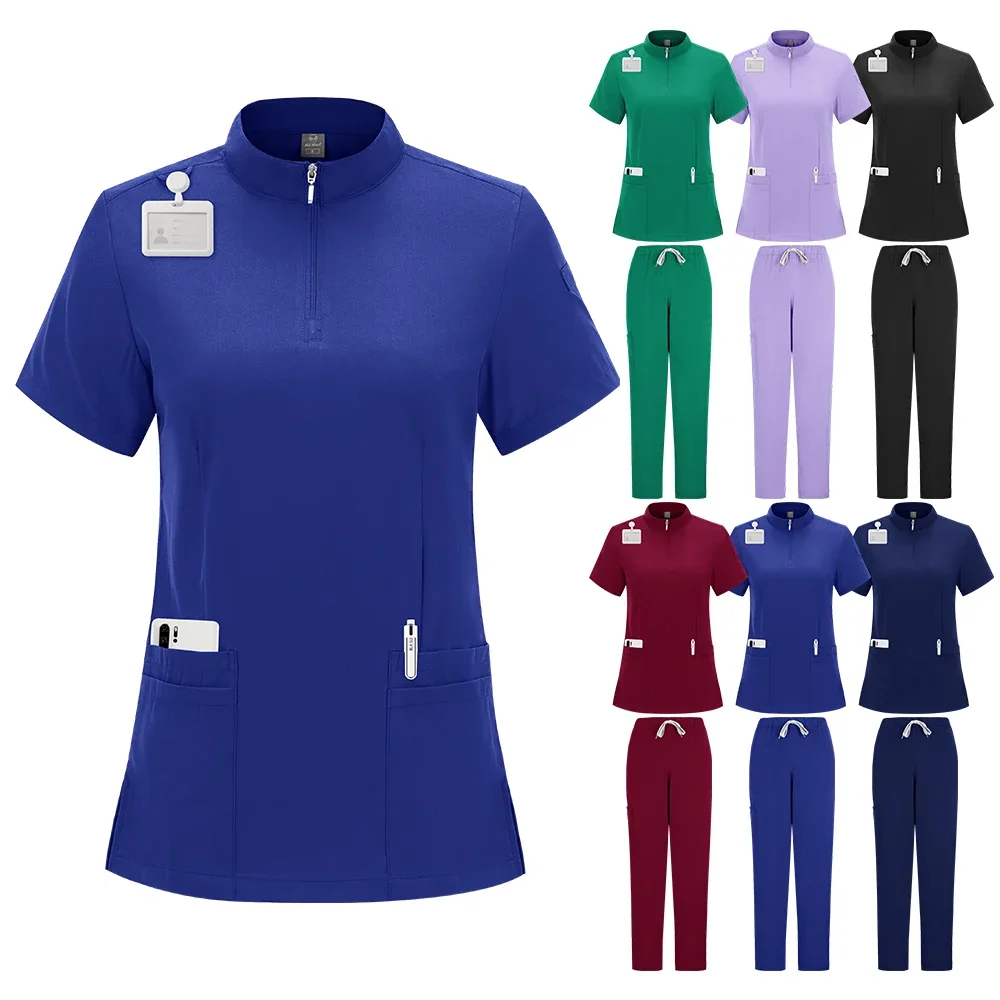 

Unisex Medical Uniforms for V-neck Nurse Scurbs Set Women Hospital Doctor Workwear Oral Dental Surgery Work Uniform Short Sleeve