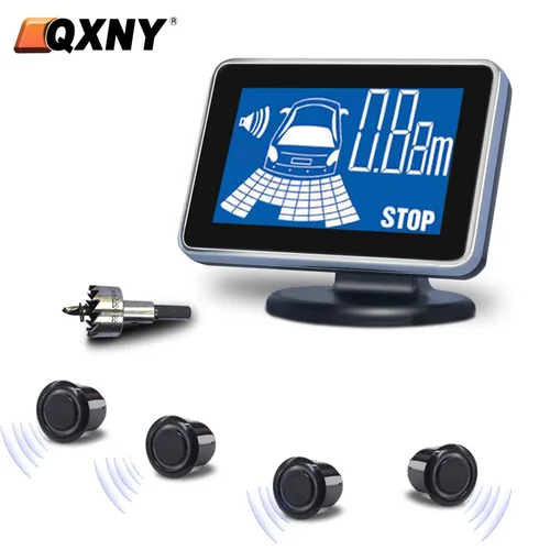 QXNY Radar de respaldo inverso 4 sensores de estacionamiento sistema para coche vehículo garaje Parktronic Kit detección de distancia zumbador advertencia