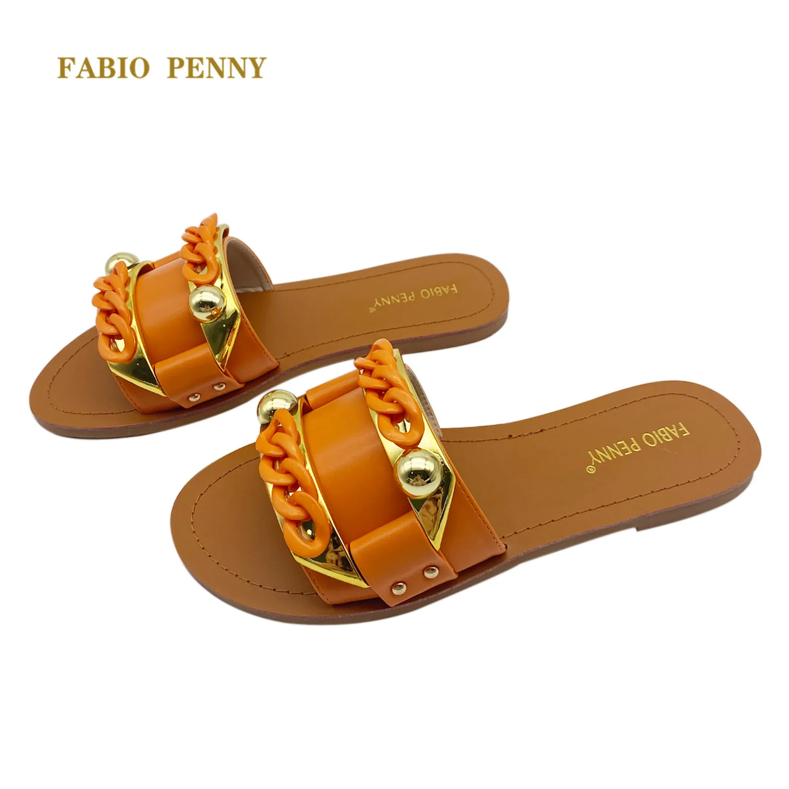 FABIO PENNY Summer Italian style slippers Women\'s flat shoes fine diamond buckle slippers