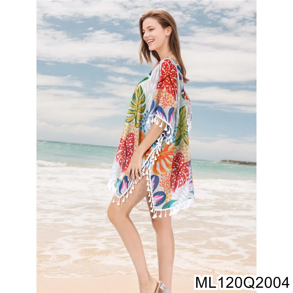 2025 New Tropical Plant Printed Beach Smock, Chiffon Bikini Smock, Vacation Beach Sun-protective Clothing ML120Q20