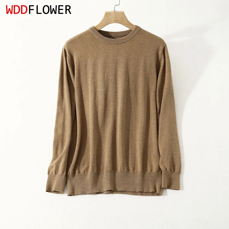 Men's 63.9% Silk 10.2% Cashmere Crew Neck everyday Long Sleeve Pullover Sweater Top Shirt LY006