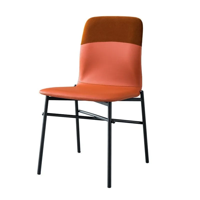 European metal household light luxury dining chair, simple modern flannel splicing leather dining chair