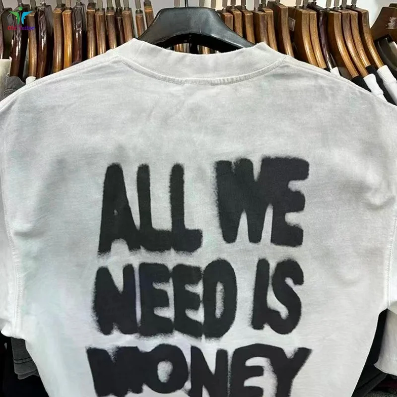 Streetwear Vintage Letter Print Round Neck Distressed T-Shirt Good Quality Summer Men's & Women's Spray-dyed T-Shirt