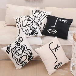 Nordic Style Black White Checkerboard Embroidered Cushion Cover Ins Style Home Decorative Cotton Pillowcase for Living Room