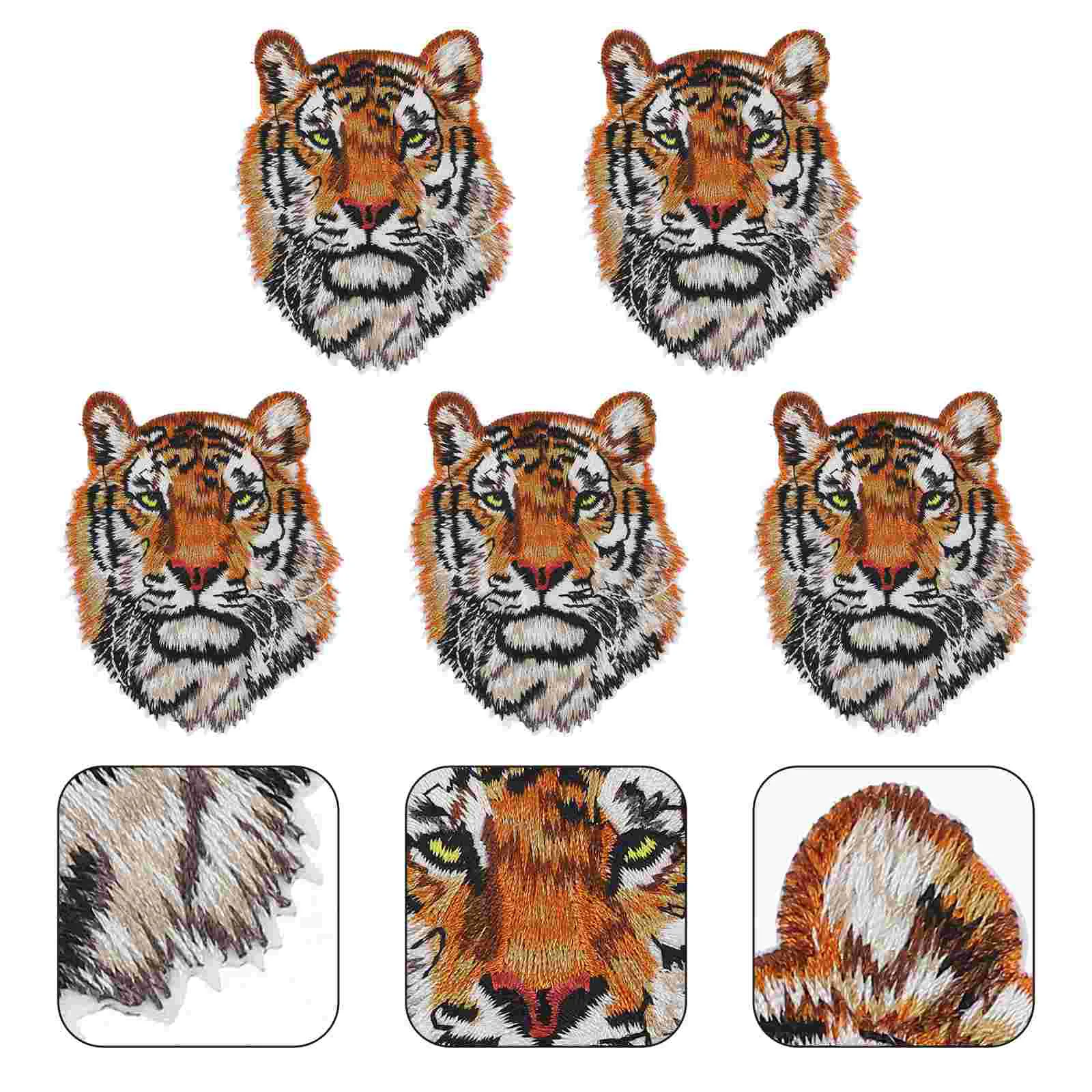 5 Pcs Tiger Head Patch Adhesive Patches Repairing Backpack Clothing Decors Embroidery Hat Polyester