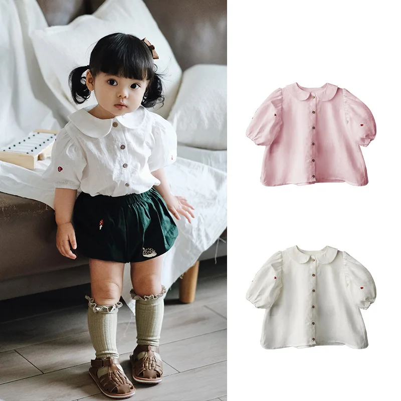 

Jenny&Dave Girl's lapel bubble sleeve shirt, pure cotton, soft and skin friendly, 2024 spring/summer new children's clothing, ba