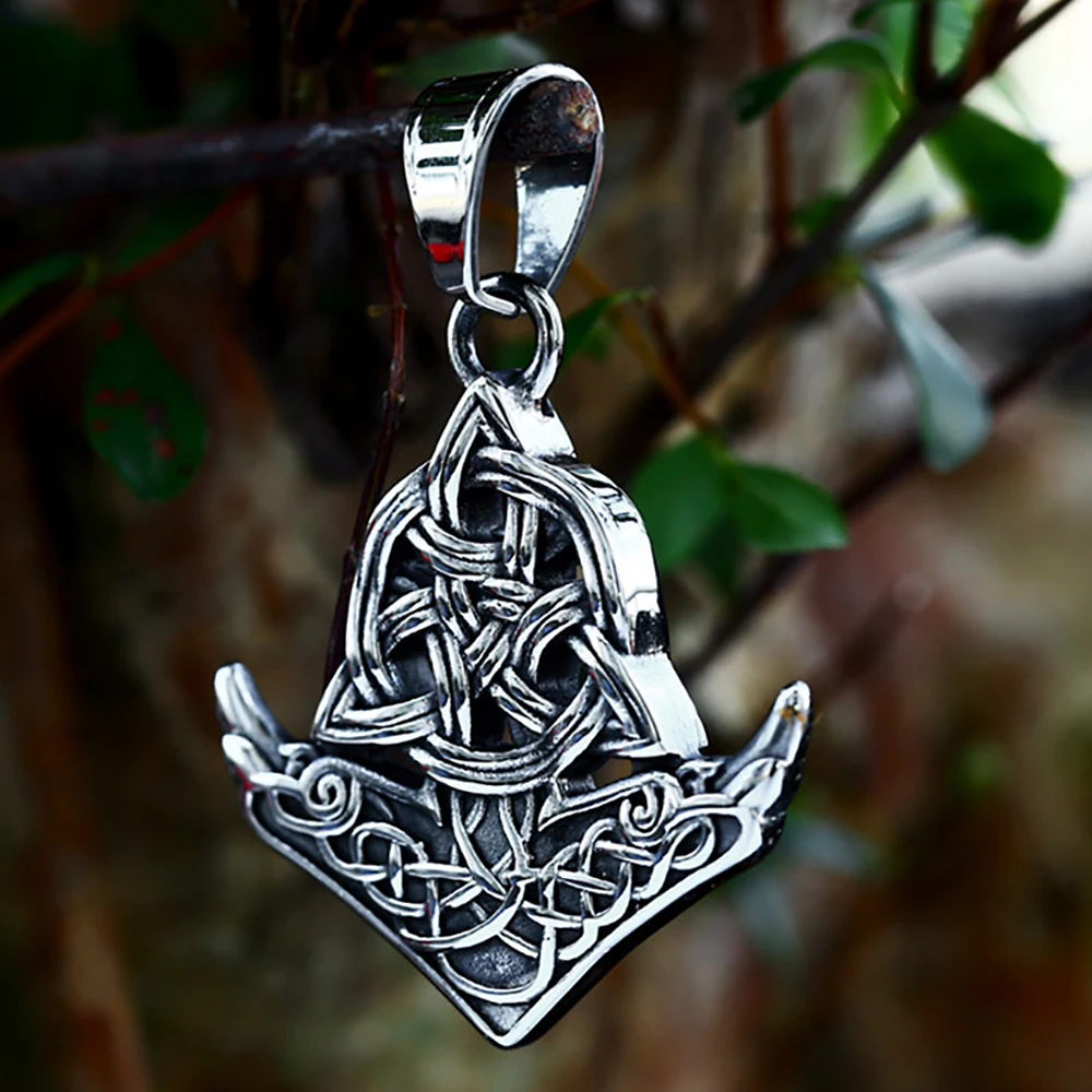 Viking 316L Stainless Steel Double Raven Head Pendant For Men Nordic Celtic Knot Pendant Necklace Charm Amulet Jewelry Wholesale