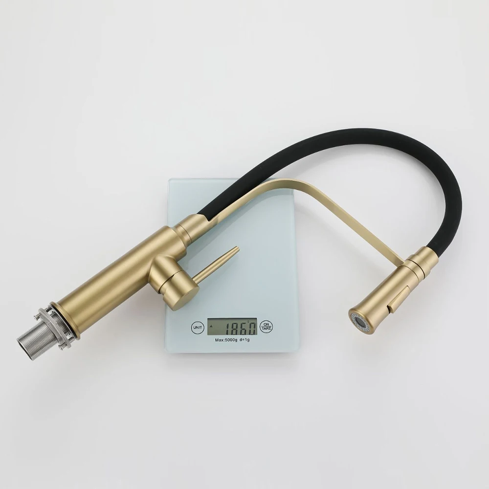 اللون الذهبي، 304 خلاط المطبخ الفولاذ المقاوم للصدأ بالوعة الحنفية، الماء البارد والساخن، نموذجين المياه خارج، مقبض واحد فتحتين