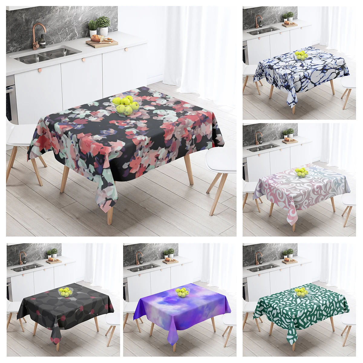 Home tablecloths for dining decoration and rectangular table accessories waterproof cloth Anti-stain restaurant abstract plant