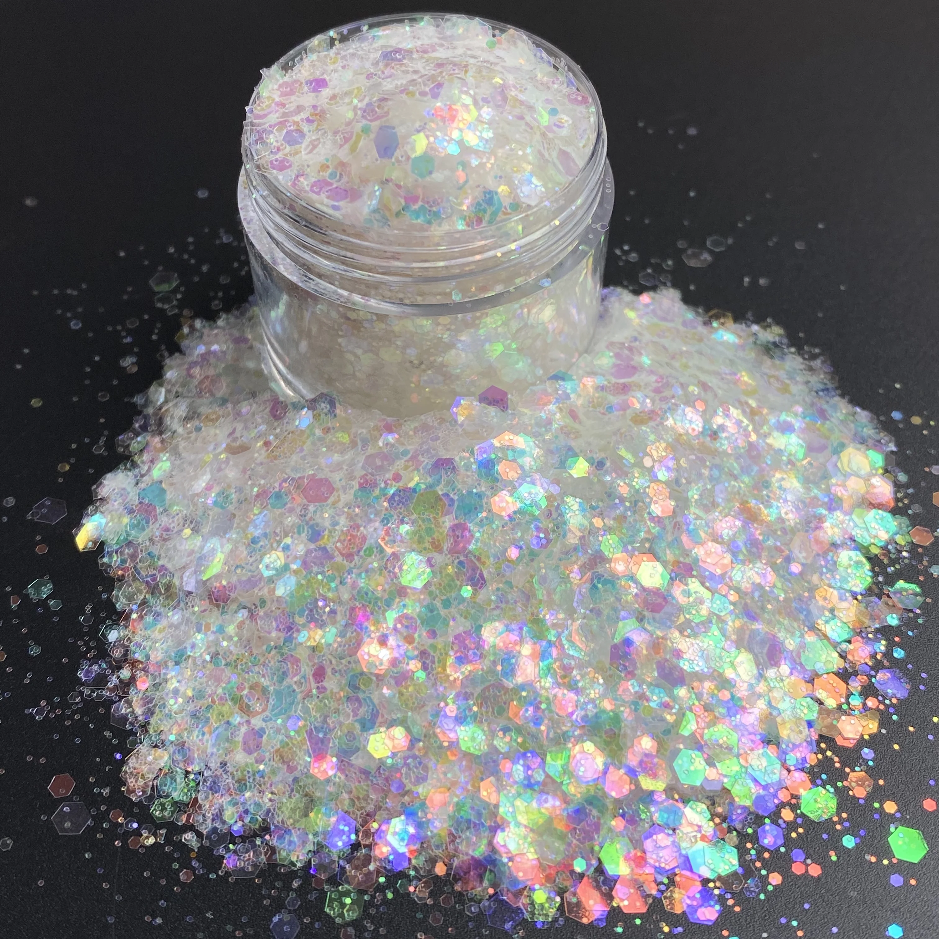 Solto Opala Branco Misto Chunky Glitter Powder, Massa para Unhas Artesanato, Decoração de Natal, 15g por Jar