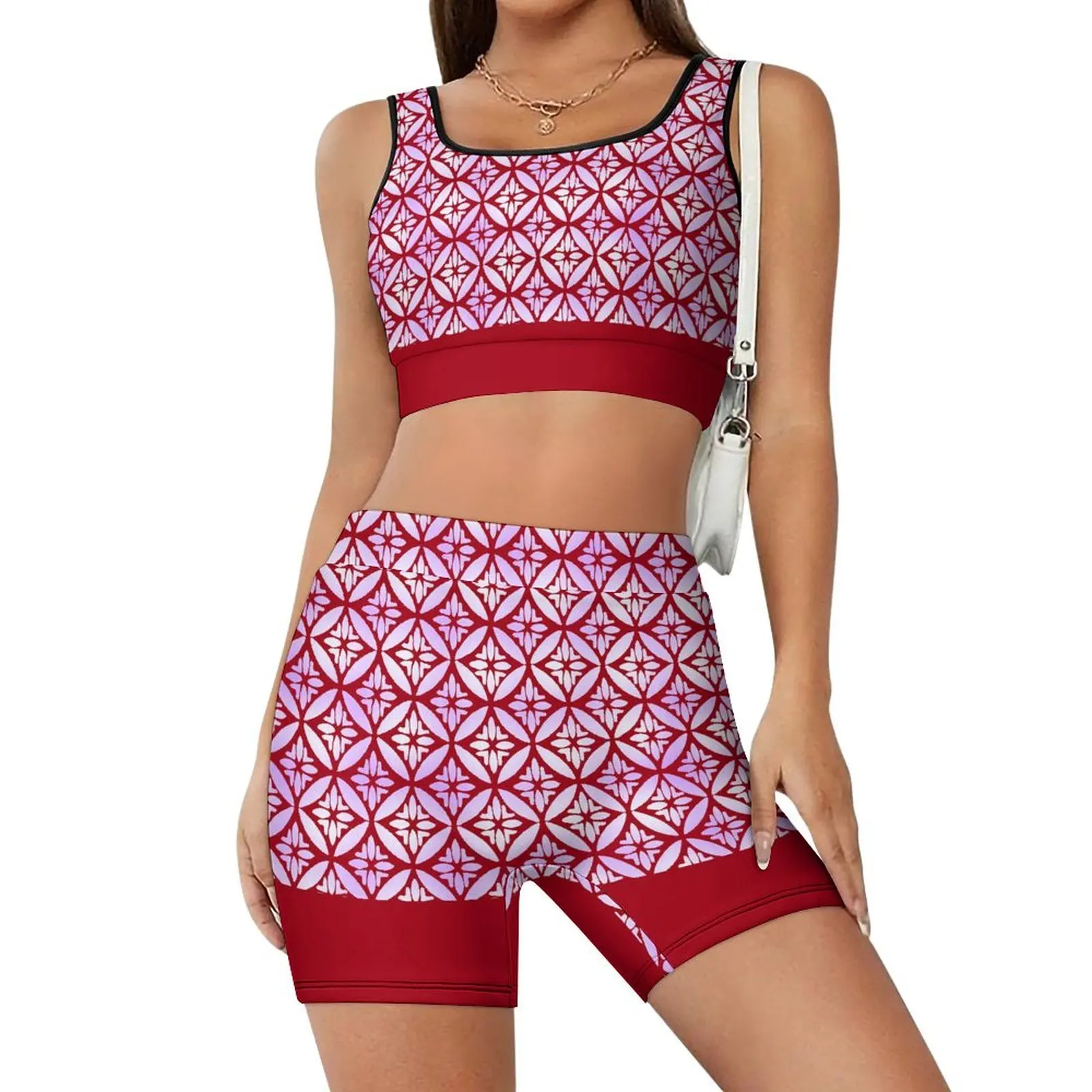 Tight Sexy Sleeveless Top High-Waisted Shorts Yoga Suit Vintage Print Custom Polynesian Women'S Yoga Suit Cycling Fitness Suit