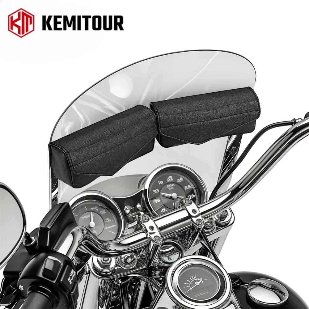 Motorcycle Windshield Bag With Mounting Bracket Two Pocket Windscreen Pouch Storage Bag For Touring Road King 1995-2024 Part Bag