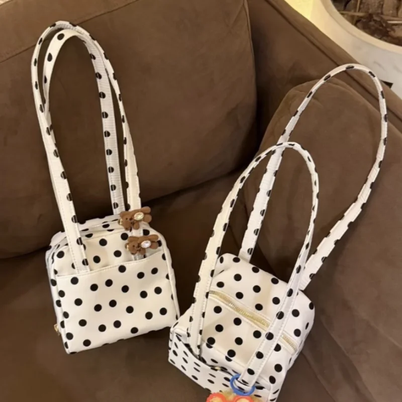 

Polka Dot Mini Square Tote Bag With Dual Handles Cute Korean Style Versatile Shoulder Handbag For Women Zipper Commuter Handbag
