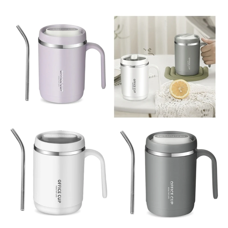 500ML Double Wall Coffee Cup with Straw Stainless Steel Thermal Coffee Mugs Coffee Bottle Perfect Gift for Coffee Lover 87HA