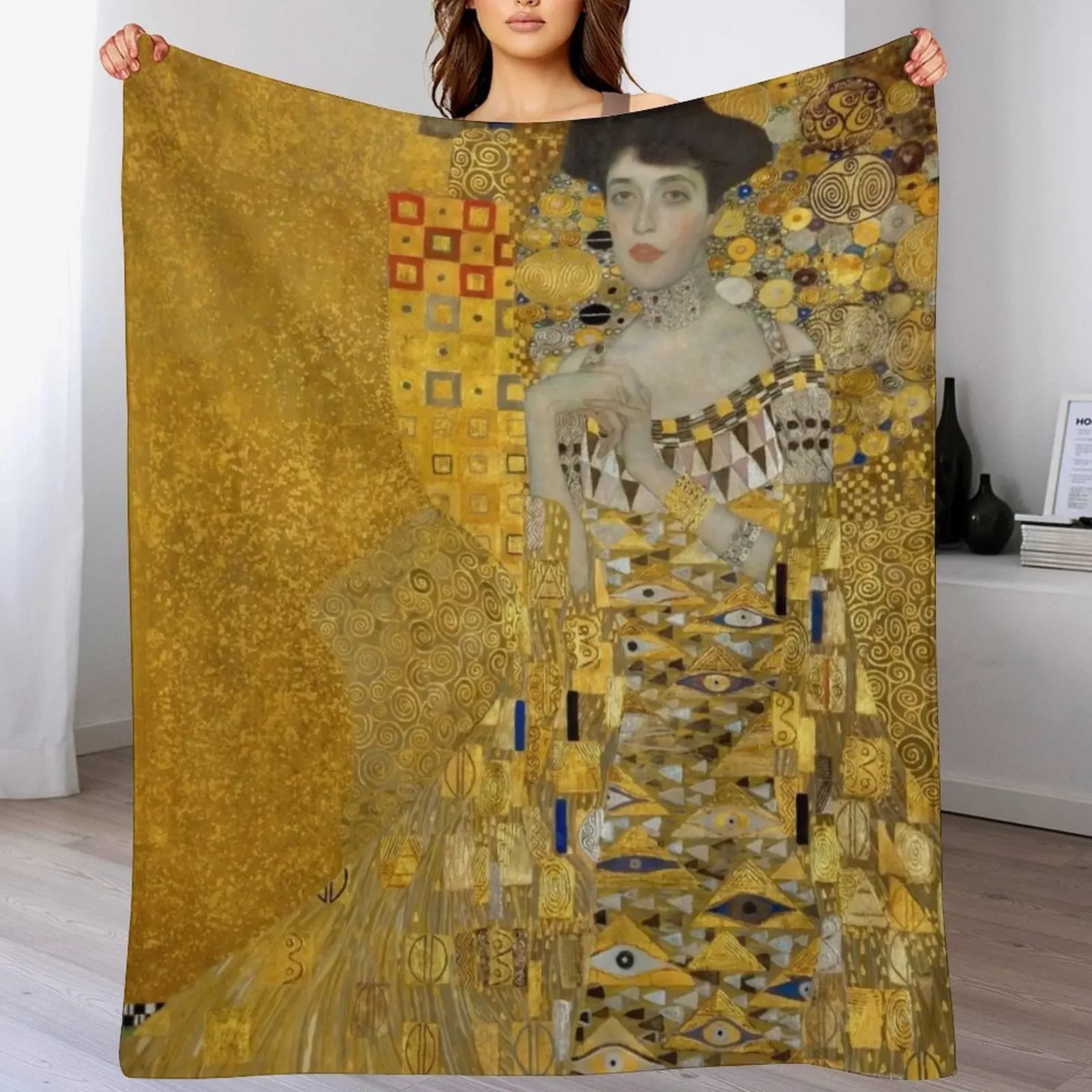 Gustav Klimt - Portrait of Adele Bloch-Bauer Throw Blanket Soft Sherpa Fleece Warm Blanket for Winter