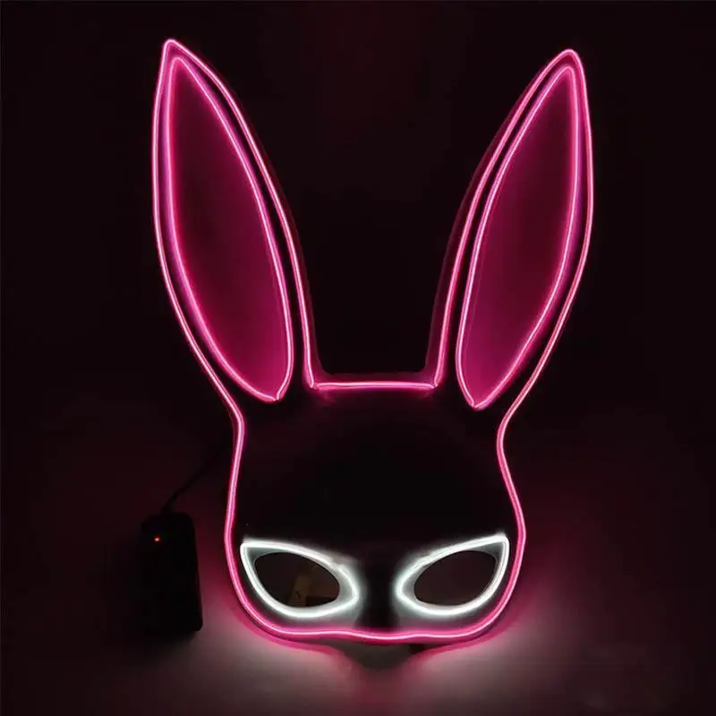 Pub Show Dancing Half Face Rabbit Mask Masquerade Halloween Glowing Props
