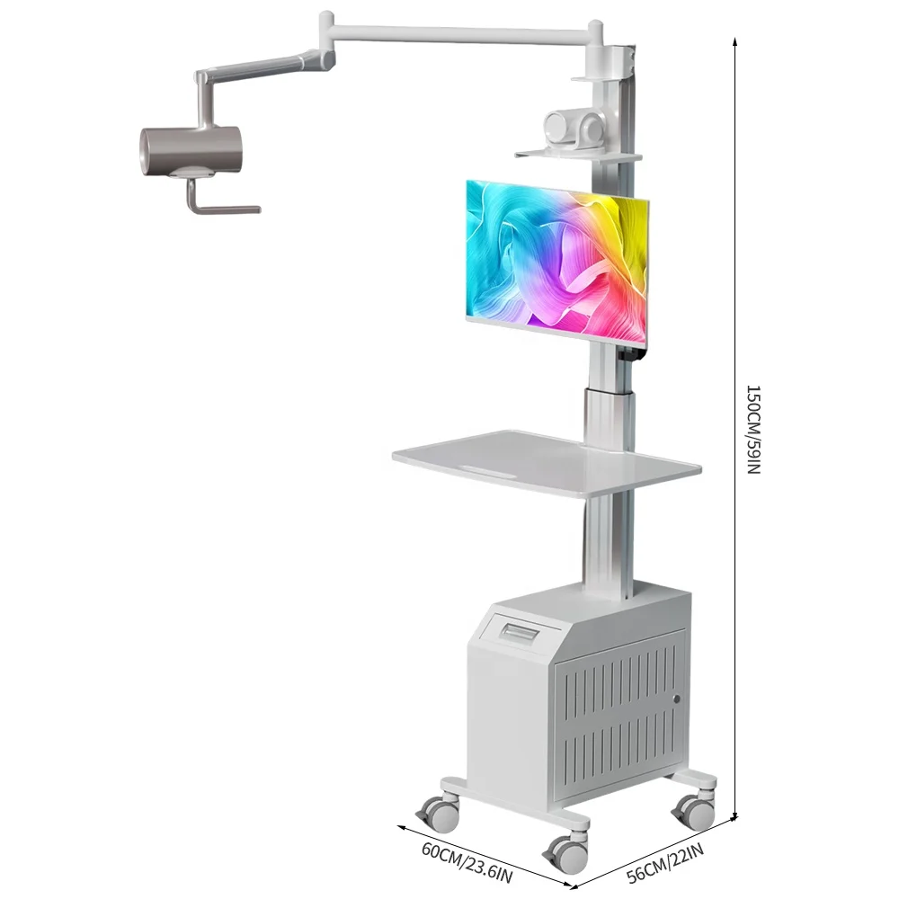 Modern Style ABS Plastic Adjustable Height Hospital Medical Mobile Computer Workstation Cart Trolley With Wheels