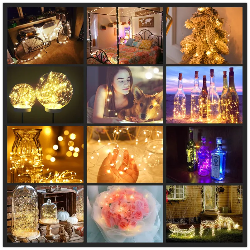 10 قطعة 3 متر وضع الأسلاك النحاسية LED سلسلة الجنية أضواء جارلاند شجرة عيد الميلاد ديكور نافيداد هدايا حفلات الزفاف DIY بها بنفسك مع البطارية