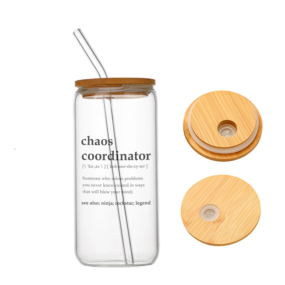 

16oz Chaos Coordinator Teacher & Nurse Gifts Boss Day Glass For Heat Resistant High Drinking Cup With Straws Lids