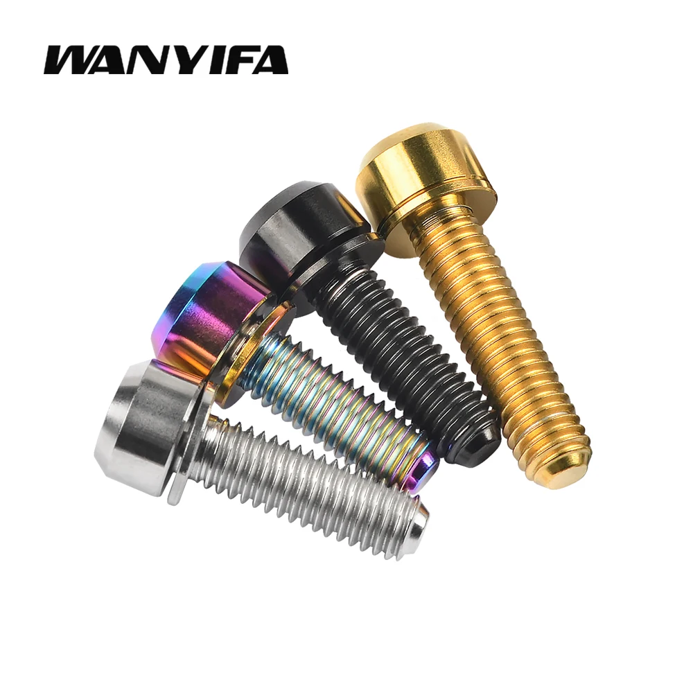 Wanyifa 8pcs Titanium Bolt M5x16/18/20mm Hex Head with Washer Bicycle Stem Screws for MTB / Road Bicycle