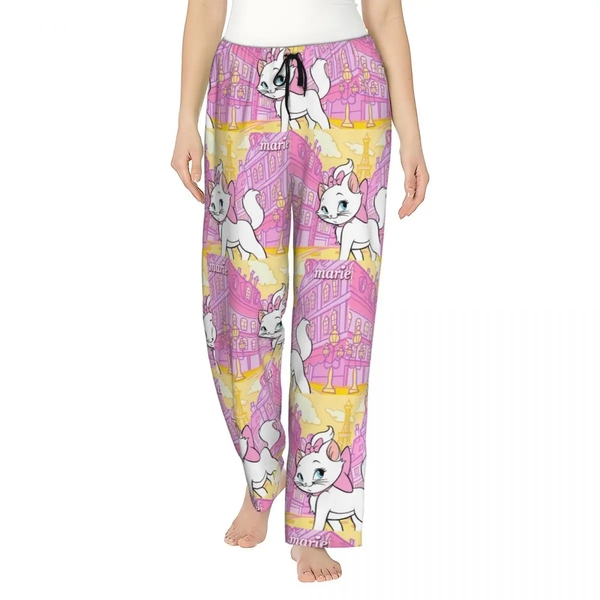 Custom Printed Women's Aristocats Animation Marie Cat Pajama Pants Sleepwear Sleep Lounge Bottoms with Pockets