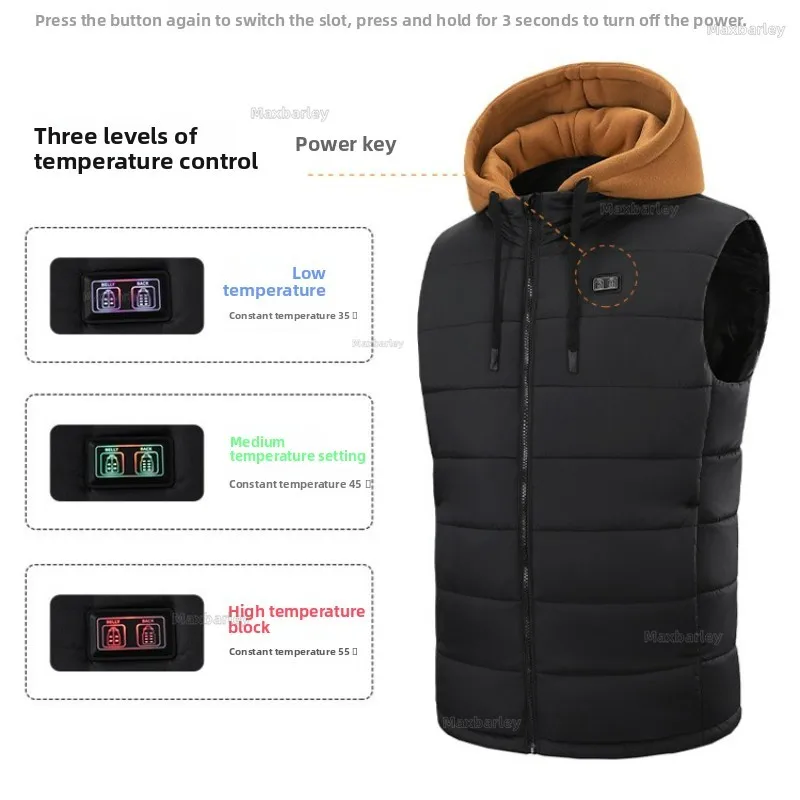 Winter Smart Heating Vests USB Constant Temperature Double Control 15 Zone Heated Sleeveless Vest Heating Men Hooded Warm Jacket