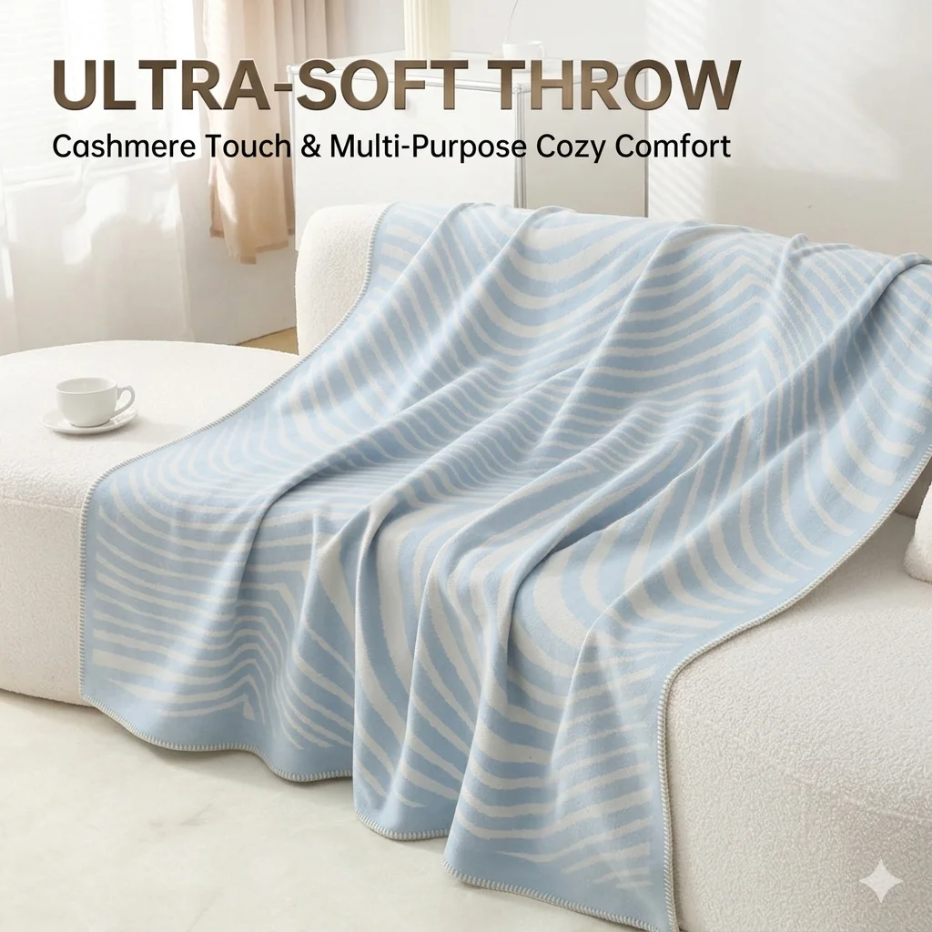 Luxury Imitation Cashmere Blanket Soft Striped Throw Blankets for Sofa Bed Cozy Office Nap Shawl Versatile Warm Blanket