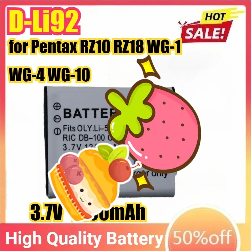 Batteries de caméra D-Li92 DLi92 pour Pentax RZ10 RZ18 WG-1 WG-4 WG-10 pour Olympus u6010 u9010 Li-50B SH-1 iHS SH-60 SP-100 SP-100EE