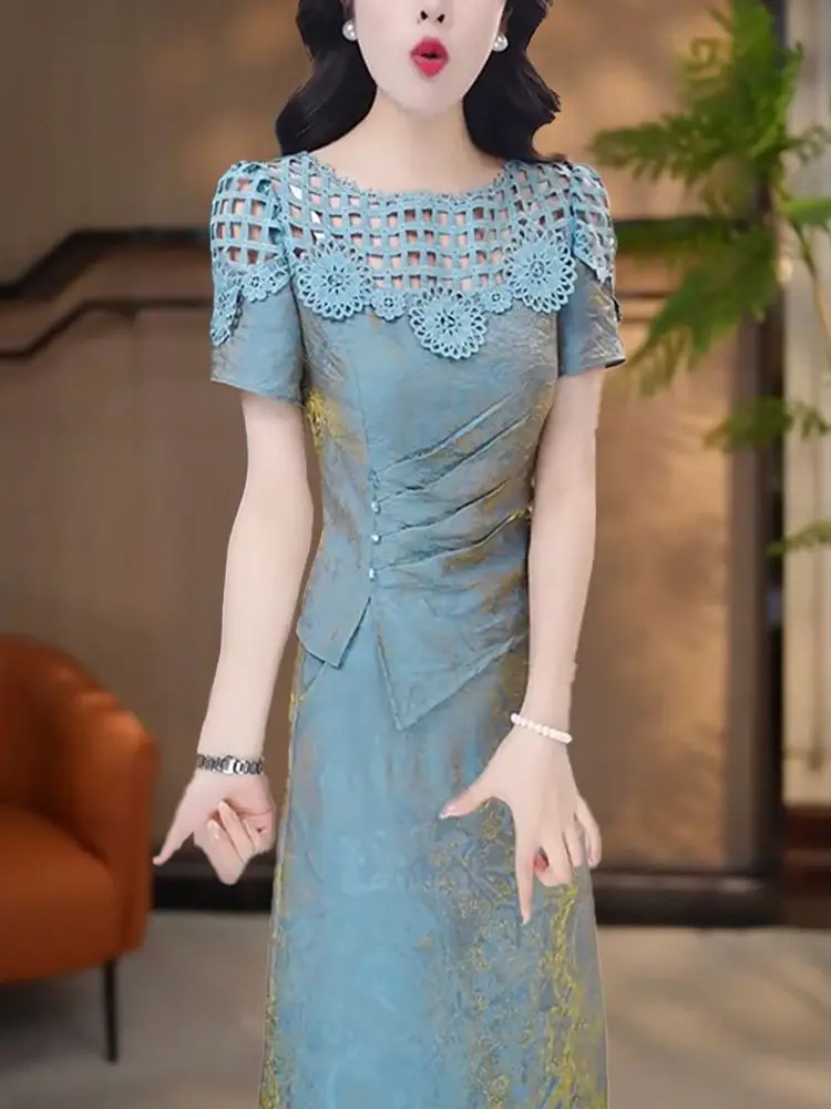 Ele Hollow out Faion Set 2025 Estate Nuovo Sle Dimagrante Set in due pezzi ort Sve rotondo Ne Marchio coreano Hanfang Qian