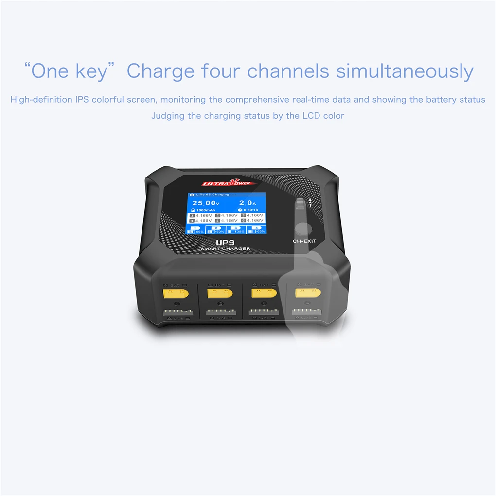 UltraPower UP9 AC 100W DC 200W IPS LCD 4 Channels Smart Blance Charger Discharger for 1-6S LiPo/LiHV/LiIon/LiFe Battery