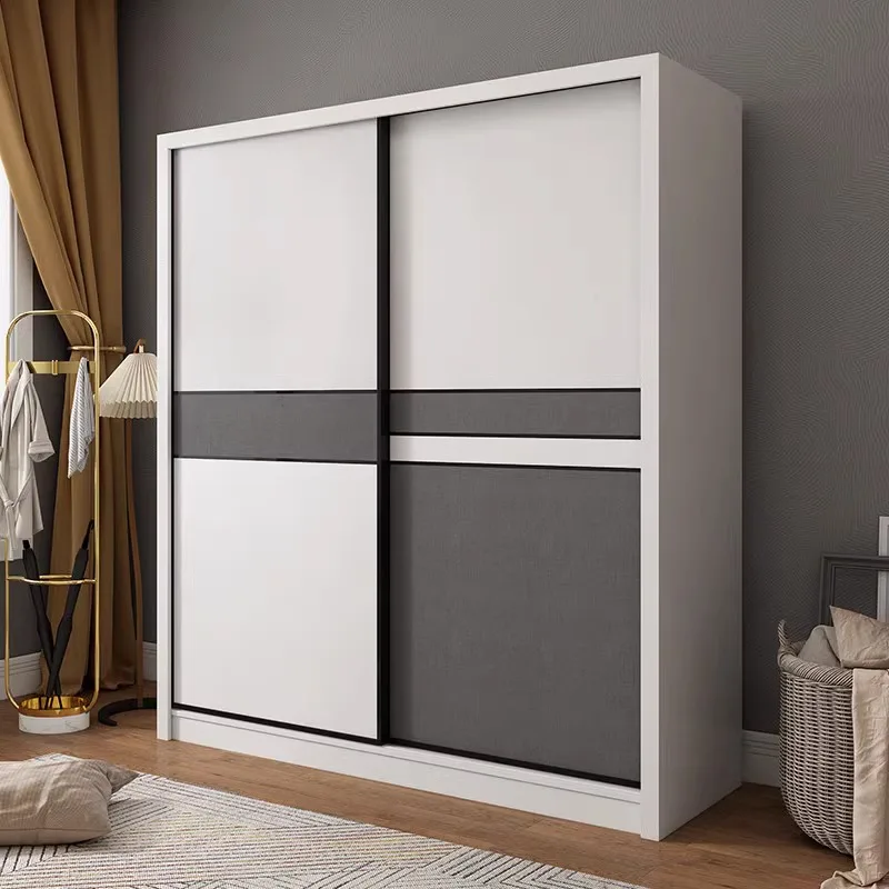 Sliding door wardrobe household bedroom simple modern cabinet sliding door storage cabinet strong and durable white wardrobe