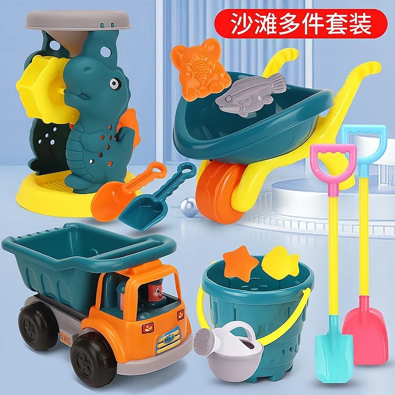 Kinderen Dinosaurus Strand Speelgoed Set met Dump Truck, Schop Zand Mallen Outdoor Fantasiespel Zandbak Gereedschap voor Peuters Kinderen, Zomerspeelgoed