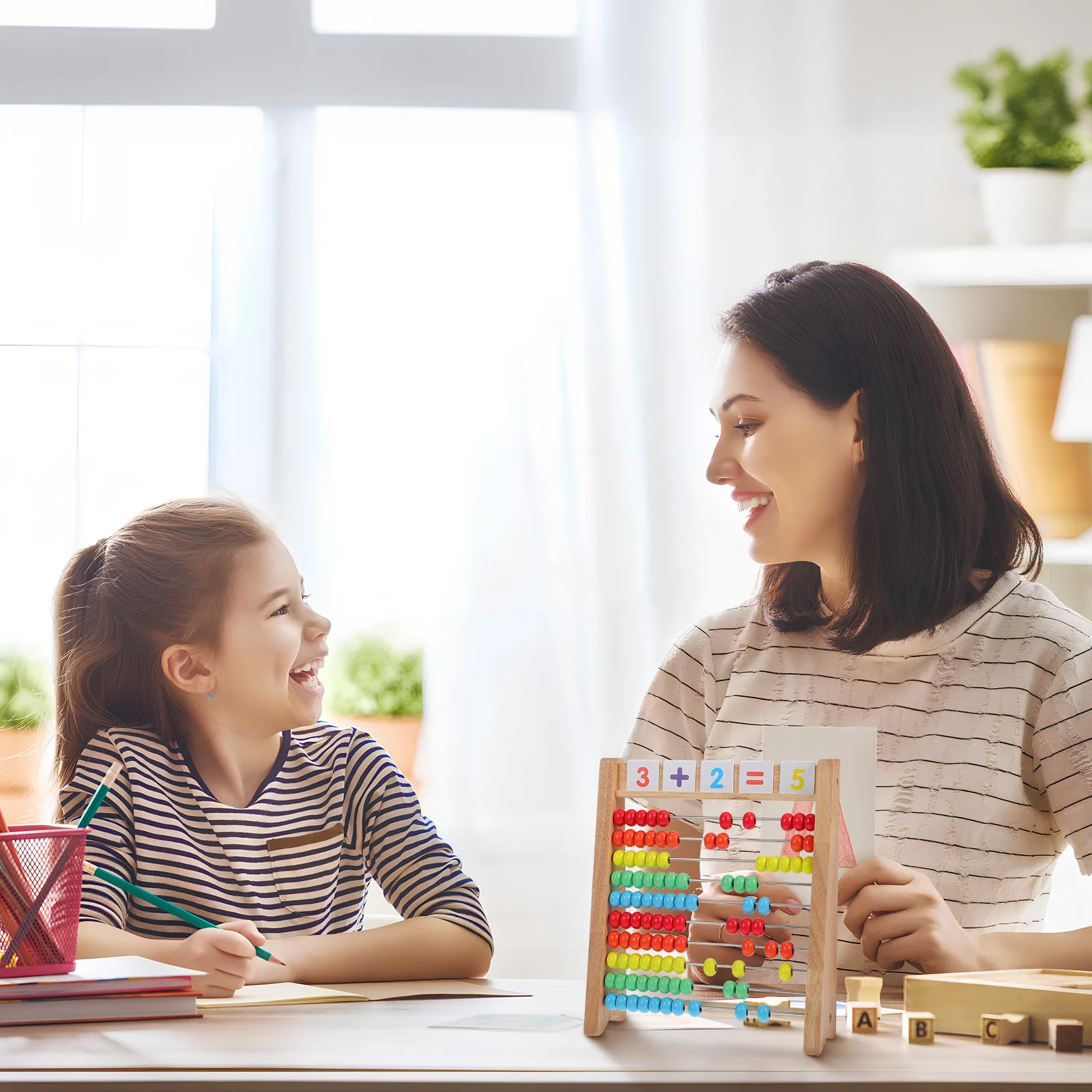 1 set Abaco in legno colorato per bambini Strumento per l'apprendimento della matematica Conteggio di carte numeri giocattolo Sussidi didattici per l'aritmetica educativa