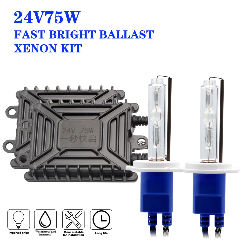 

24V 75W Truck Headlight HID xenon kit H4 bi-xenon H1 H3 H7 H11 H27 880 HB3 HB4 4300K 6000K 8000K Super Bright Van Boat Lamp bulb